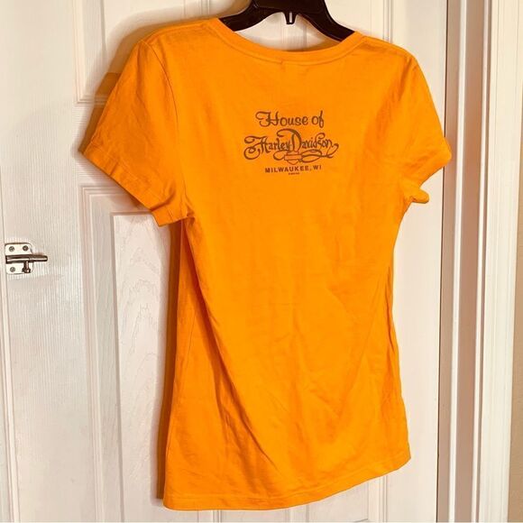Harley Davidson Orange Tribe V Neck Tee Size Small - Picture 3 of 10